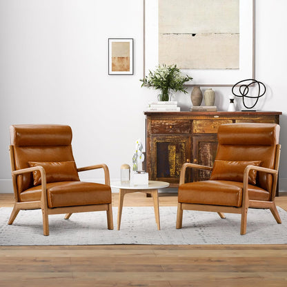 INZOY Mid Century Modern Accent Chair Set of 2, High Back Reading Armchair with Wood Frame, PU