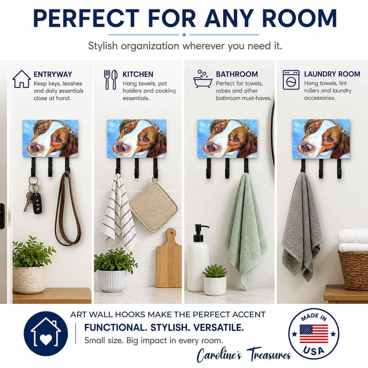 Caroline's Treasures 7348TH68 Snow Baby Brittany Spaniel Leash or Key Holder, Wall Hooks, Key Hooks