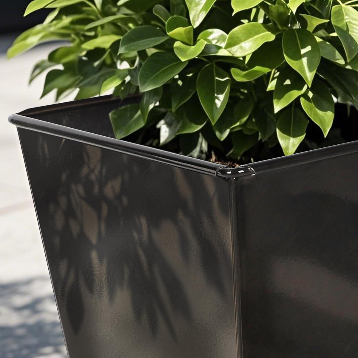 Worth Garden 28" H. Large Metal Glazed Planter Set of 2, Modern Glossy Finish Black Tall Square