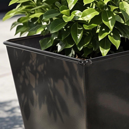 Worth Garden 28" H. Large Metal Glazed Planter Set of 2, Modern Glossy Finish Black Tall Square