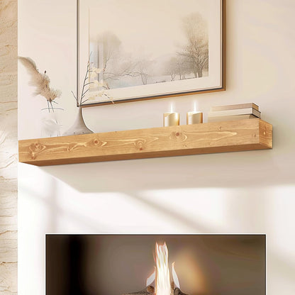 48x8x5 Fireplace Mantel - Handcrafted Rustic Solid Wood Wall Mounted Floating Shelf with Invisible