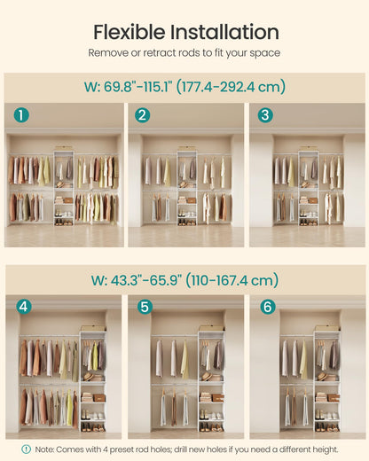 SONGMICS Closet System, Customizable Walk-In Closet Organizer System with Adjustable Hanging Rods