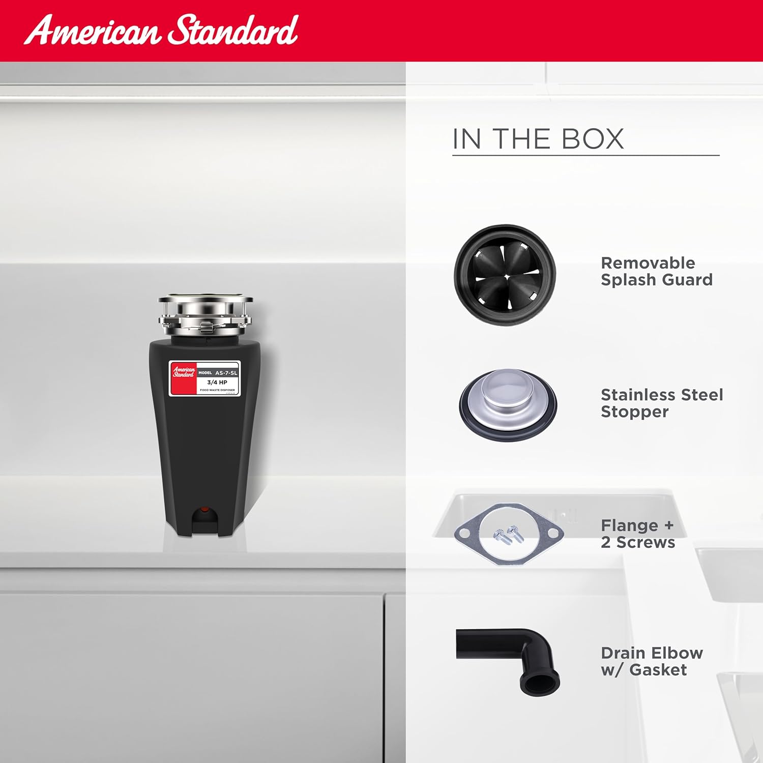 American Standard 10-US-AS-7-SL Garbage Disposal Anti-Jam Stainless Steel Food Waste Grinding