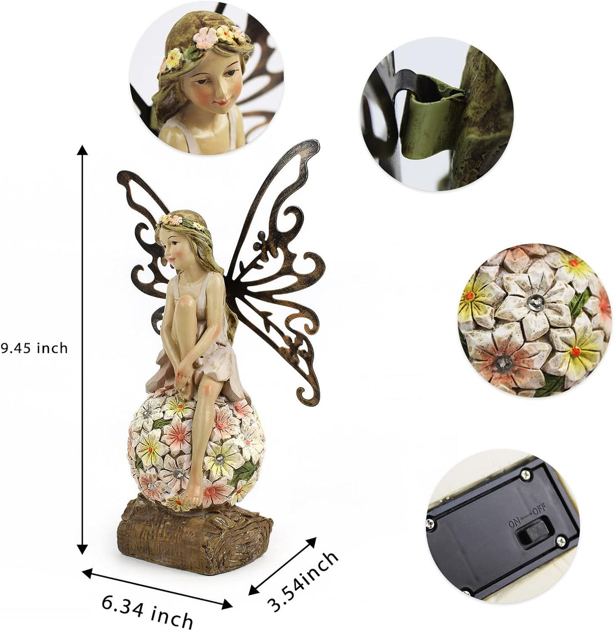 Flower Fairy Garden Decor,Garden Fairy Statues Outdoor,Solar Powered Outdoor Fairy Figurine