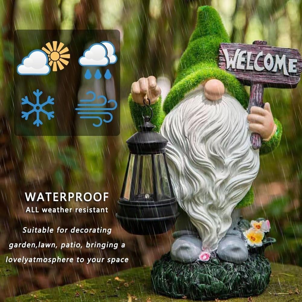 Solar Gnome Outdoor Garden Fall with Solar Lantern - 11’’Halloween Autumn Welcome Gnomes