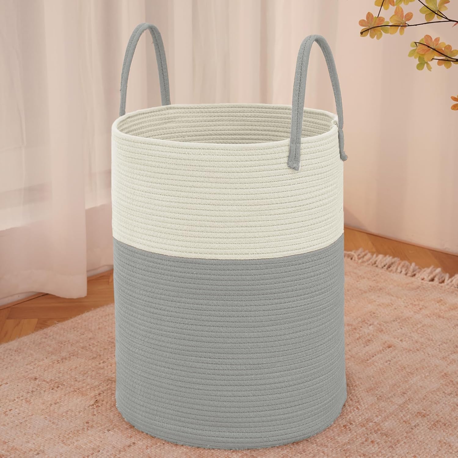Large Woven Laundry Basket Hamper,100L Cotton Rope Storage Bin for Blankets,Toys and