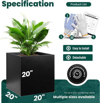 Galvanized Steel Planter Box Black Metal Planter Large Square Indoor Outdoor Planters Cube Steel
