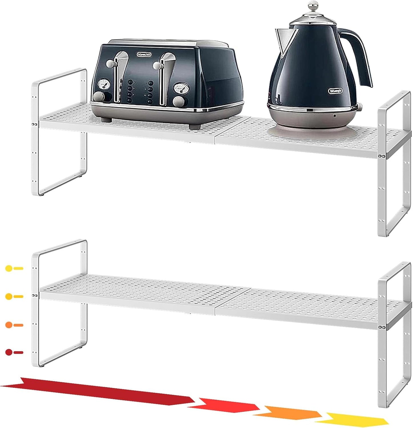 Hole Pattern Expandable Shelf Organizer,2Pack 8.1" Wide Easy to Assemble Cabinet Organizer Shelf