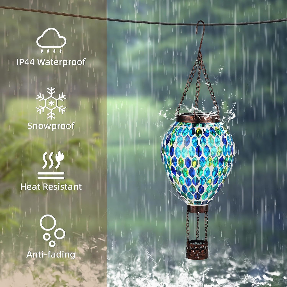 VOREEN Hot Air Balloon Solar Lantern, Mosaic Solar Outdoor Hanging Wind Light, Waterproof, Patio