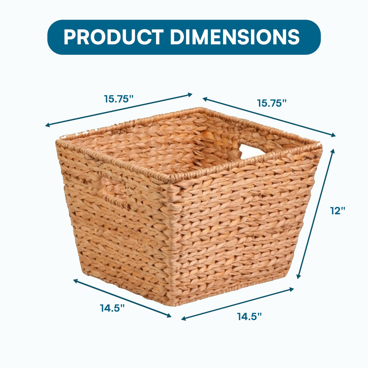 Honey-Can-Do Natural Water Hyacinth Tall Storage Basket with Built-In Handles, 15.75 x 14.5 x 12