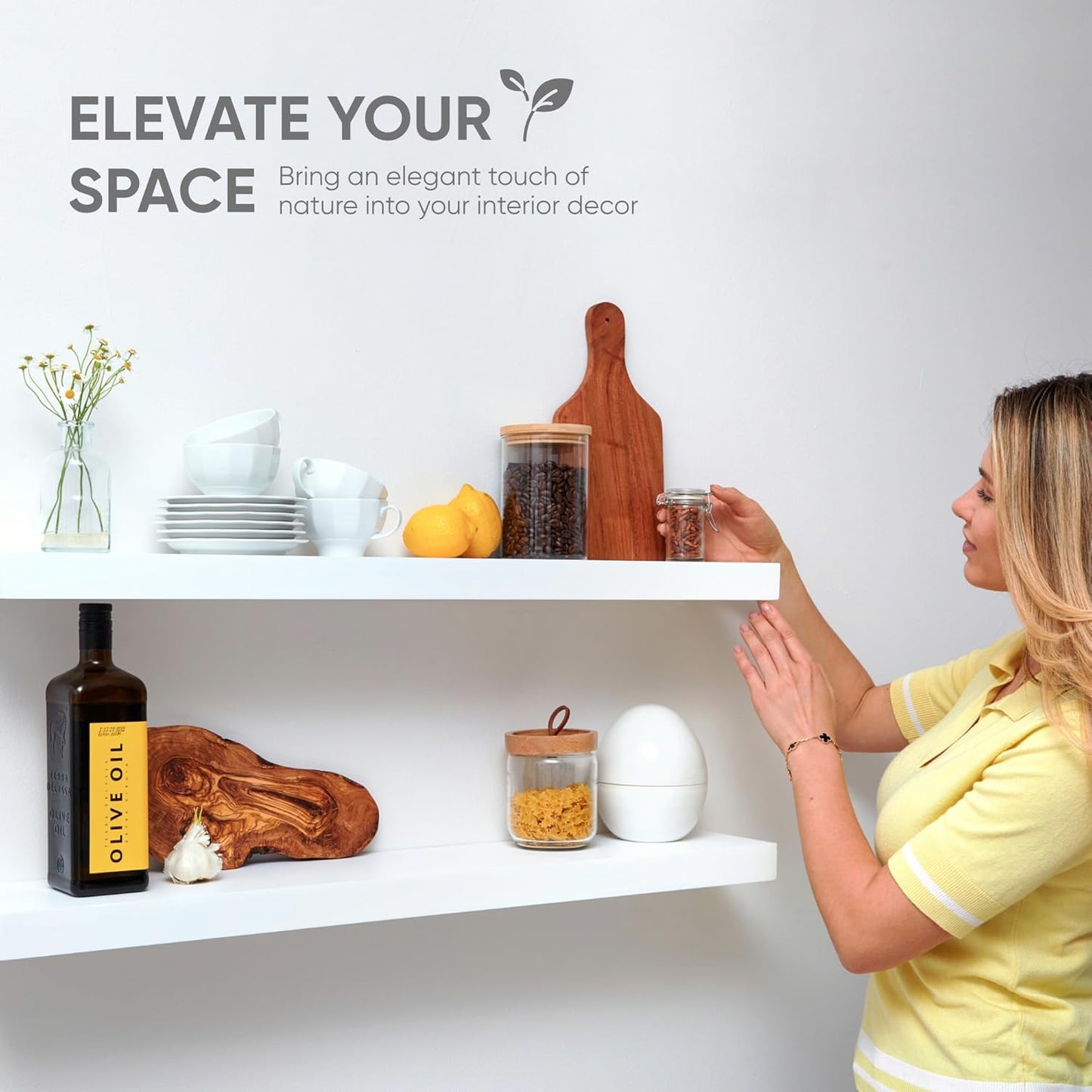Homeforia White Floating Shelf 48 inches, High End Solid Real Wood 48inch Long Floating Shelves for