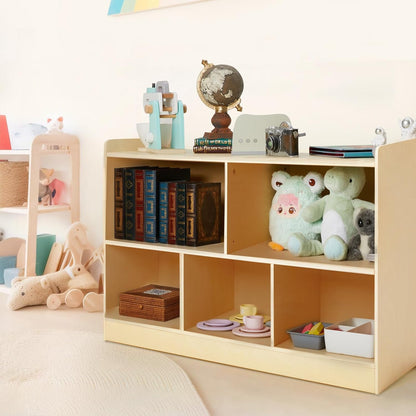 Montessori Shelf, Wooden Toy Storage Organizer for Books Toys, 2 Shelf Bookcase, 5-Section Storage