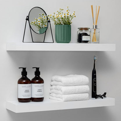 Homeforia White Floating Shelves 24 inch, High End Solid Real Wood 24inch Bathroom Floating Shelf