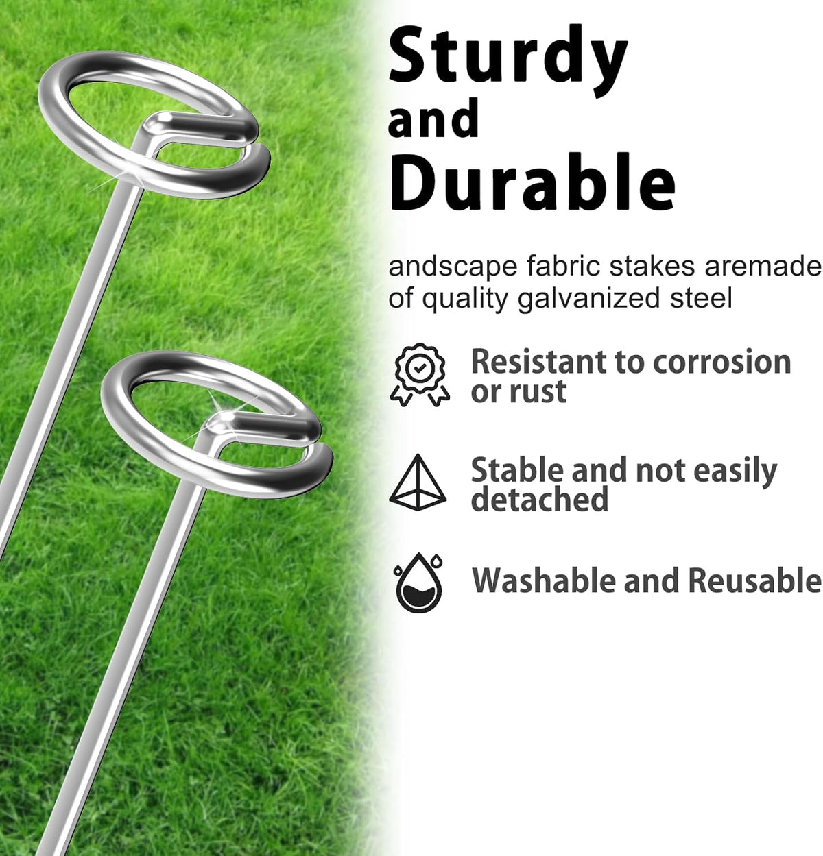 40 Pack Heavy Duty 8 Gauge Galvanized Landscape Fabric Pins, 6 Inch G-Shaped Round Top Weed Barrier