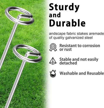 40 Pack Heavy Duty 8 Gauge Galvanized Landscape Fabric Pins, 6 Inch G-Shaped Round Top Weed Barrier
