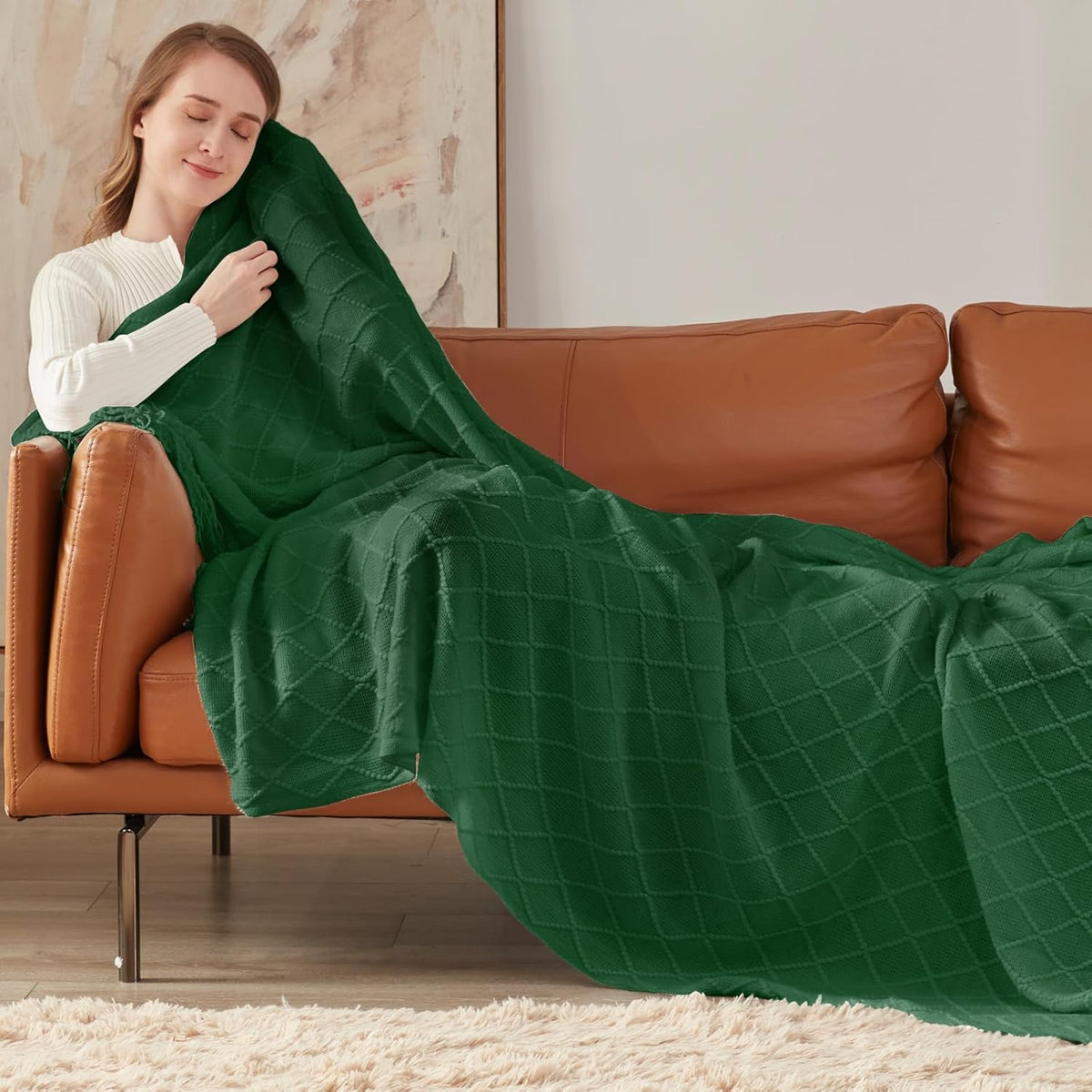 inhand Knitted Throw Blanket for Couch and Bed, Soft Living Room Home Decor Knitted Blanket with