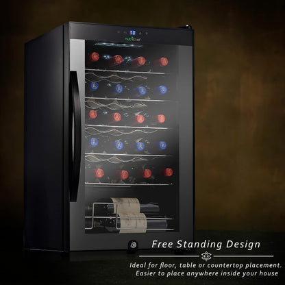 Nutrichef 24 Bottle Wine Fridge | Single Zone Wine Chiller | Adjustable Temperature Control 41°F to