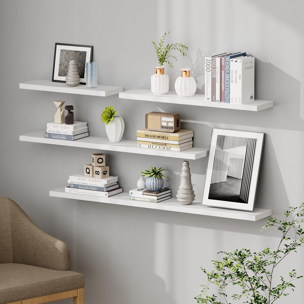 SAUMONIERES Floating Shelves 8 Inch Deep Solid Wood Wide Wall Shelf Set of 2 Wall Mounted for