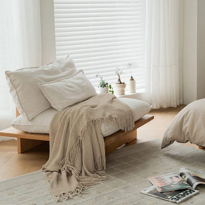 lifein Throw Blanket for Couch, Soft Boho Decor Bed Throw,Cozy Beige Knitted Chenille Small