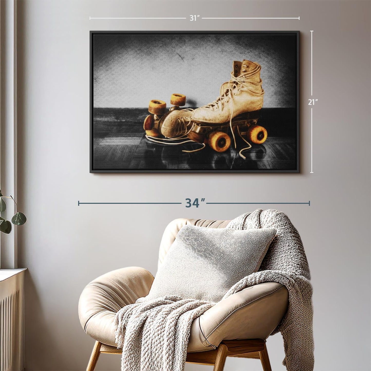 ElephantStock Vintage Skates Pop Wall Art - Horizontal Framed Canvas - 1-Piece Living Room Wall