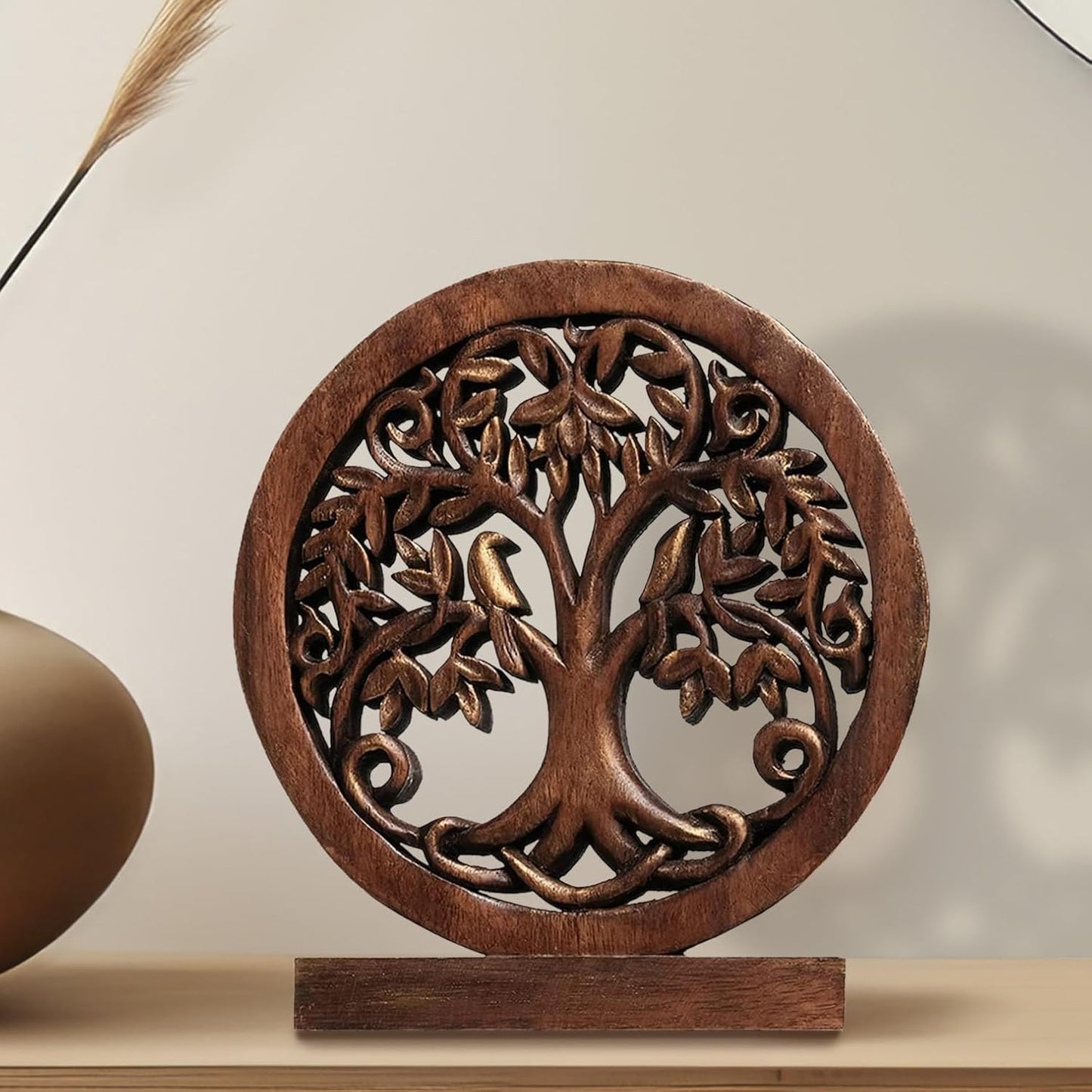 Decozen Solid Wood Tree of Life Sculpture - Home Decor, Living Room, Boho, Shelf, Coffee Table