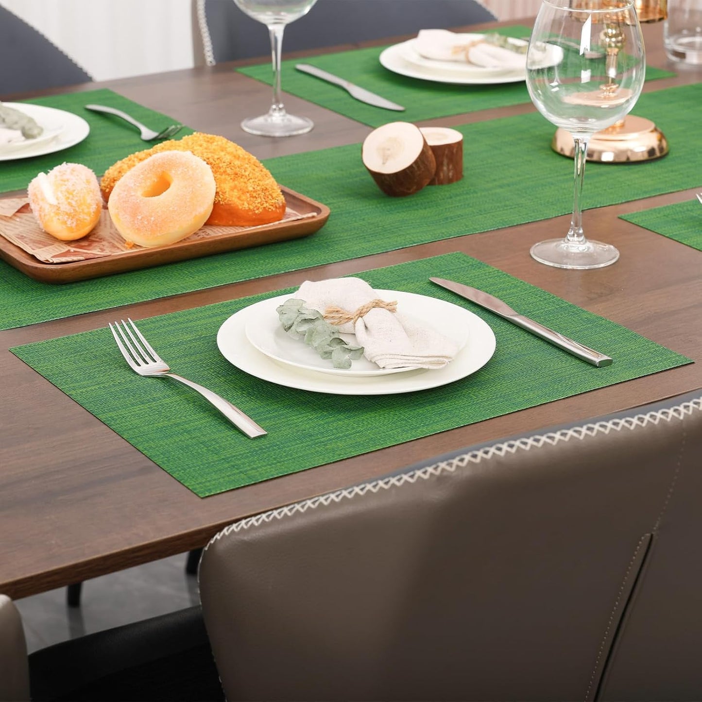 Myir JUN Placemats Set of 6, Vinyl Woven Placemats Place Mats Indoor Washable Table Mats Non-Slip
