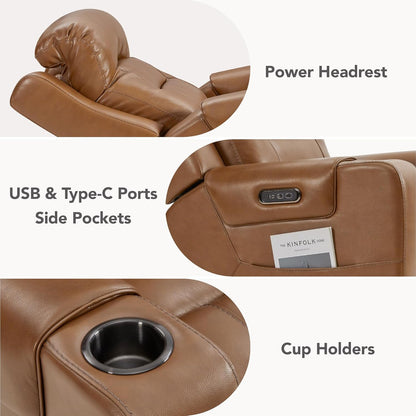 Watson & Whitely Genuine Leather Power Recliner Chairs for Adults, Lay Flat Recliner with Power