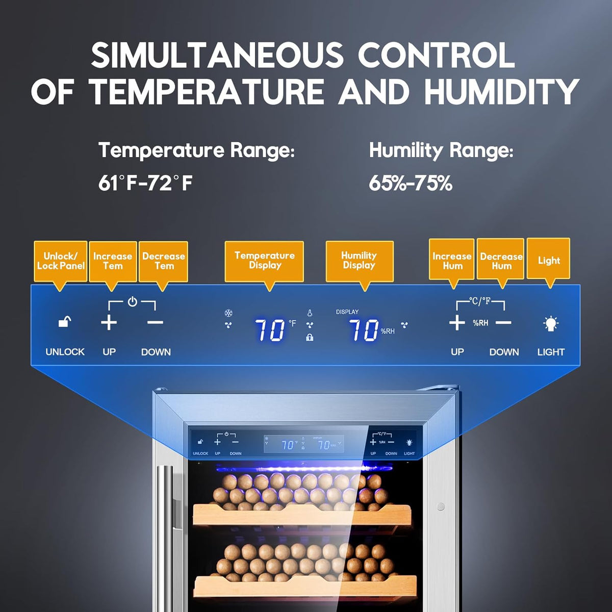 Tylza 88L Ciagr Humidor Cabinet, Humidity & Temp Control Electric Humidors for Cigars, 546 Counts