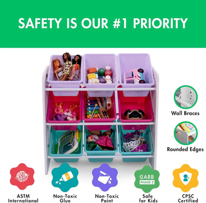 Humble Crew 9-Bin Toy Organizer – Forever Natural White/Pink/Purple/Aqua Plastic Bins, 3-Tier