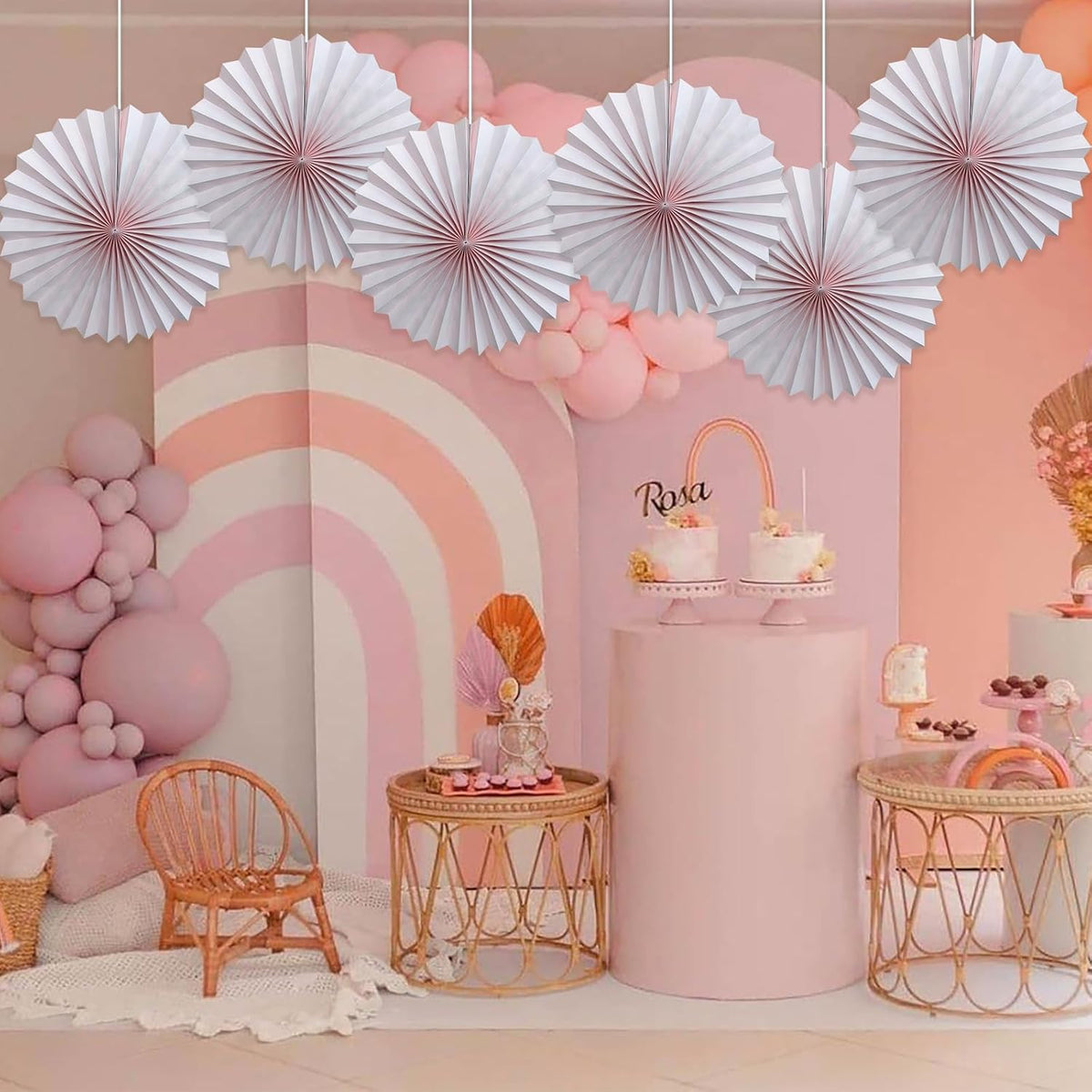 Pink Birthday Decorations,DIY Pink Paper Fans Hanging Decoration ,Party Supplies Party Fans 16in