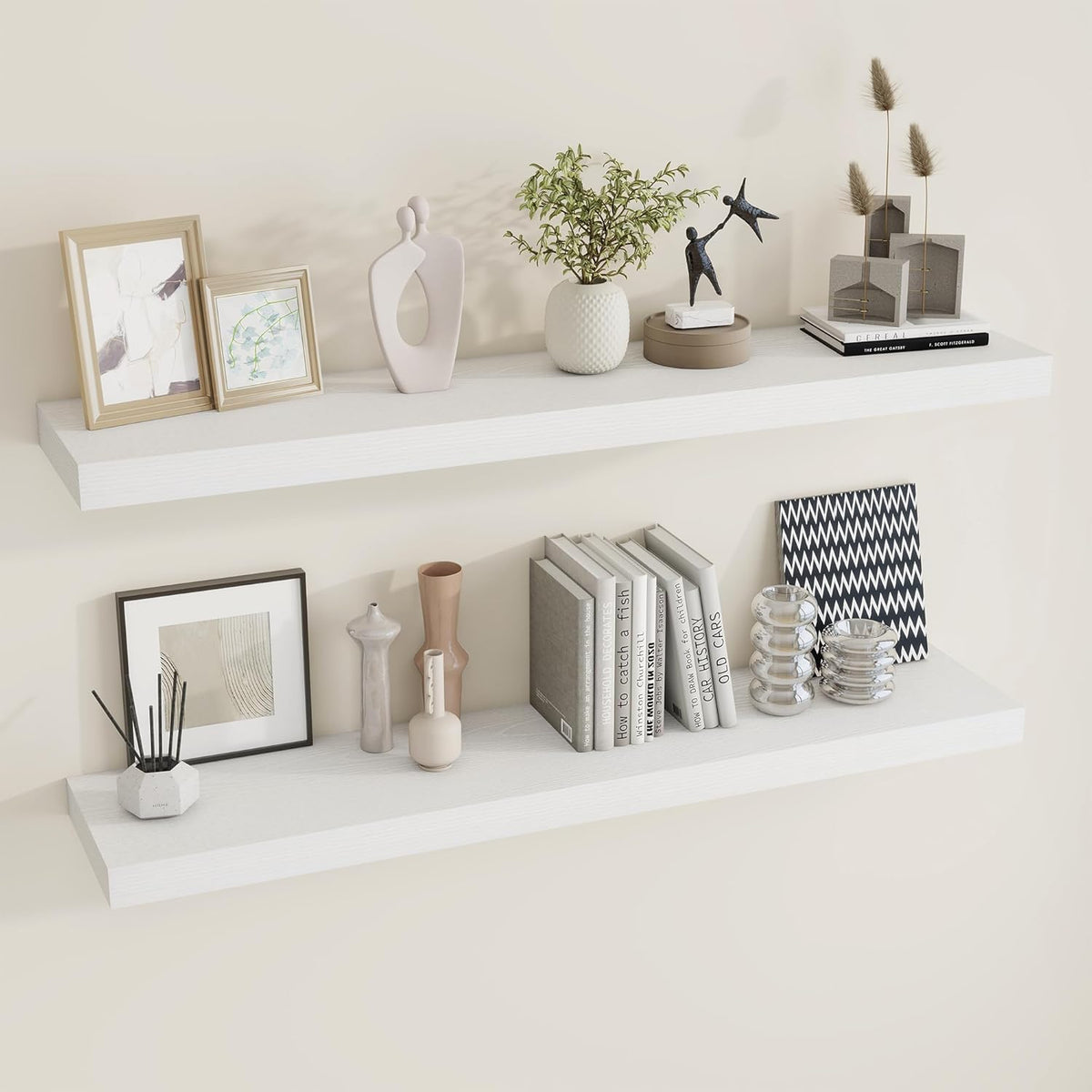 48 inch Floating Shelves for Wall Large Wall Mounted Shelves with Invisible Brackets, White Long