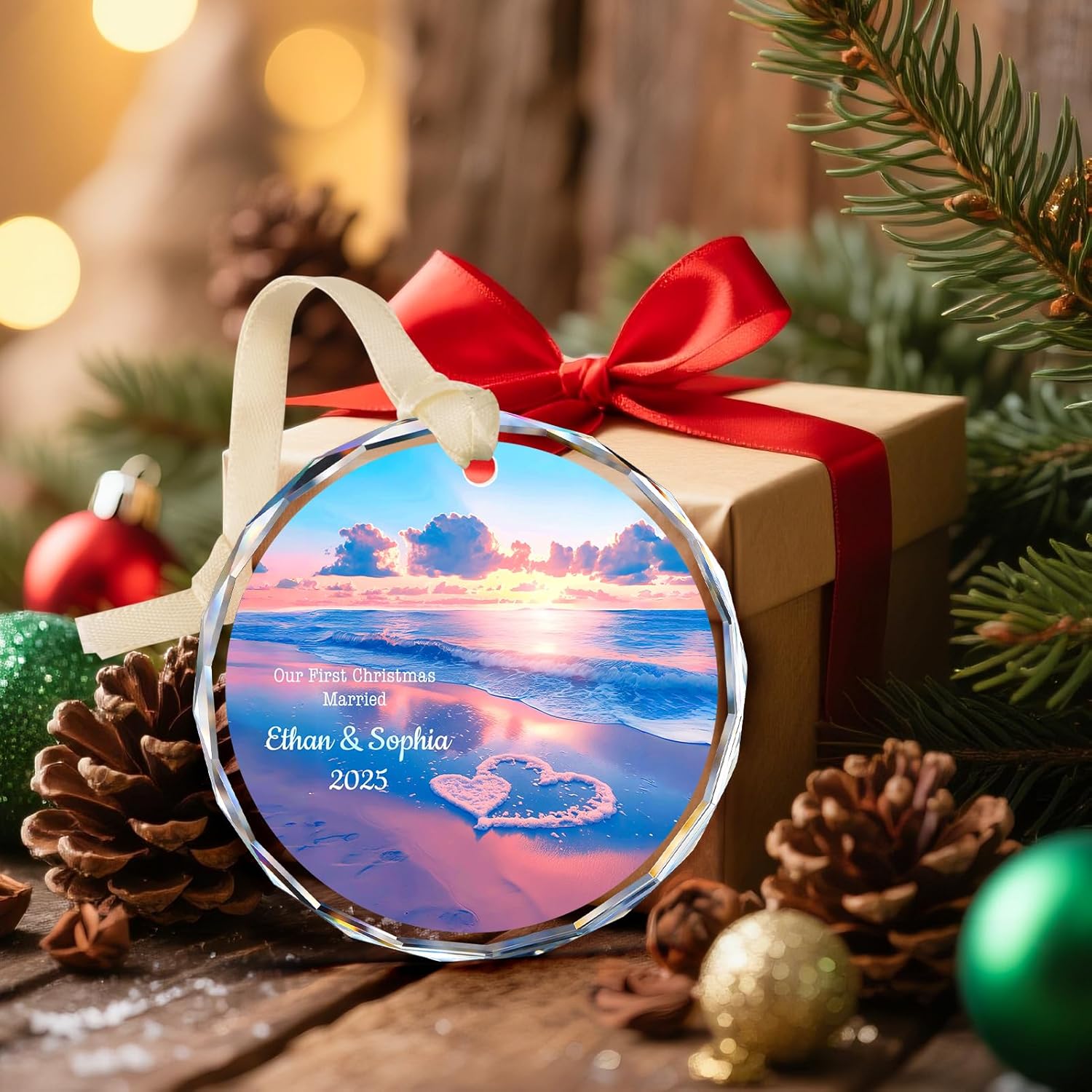 Our First Christmas Married Ornament 2025, Personalized Christmas with Custom Name, Date, Wedding