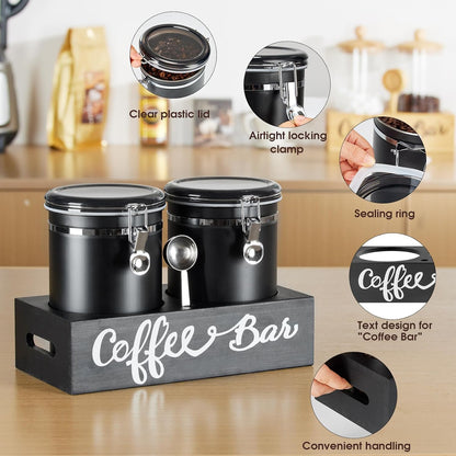 Yangbaga 2 x 63OZ Stainless Steel Coffee Canisters with Handle Shelf, Airtight Locking Clamp &