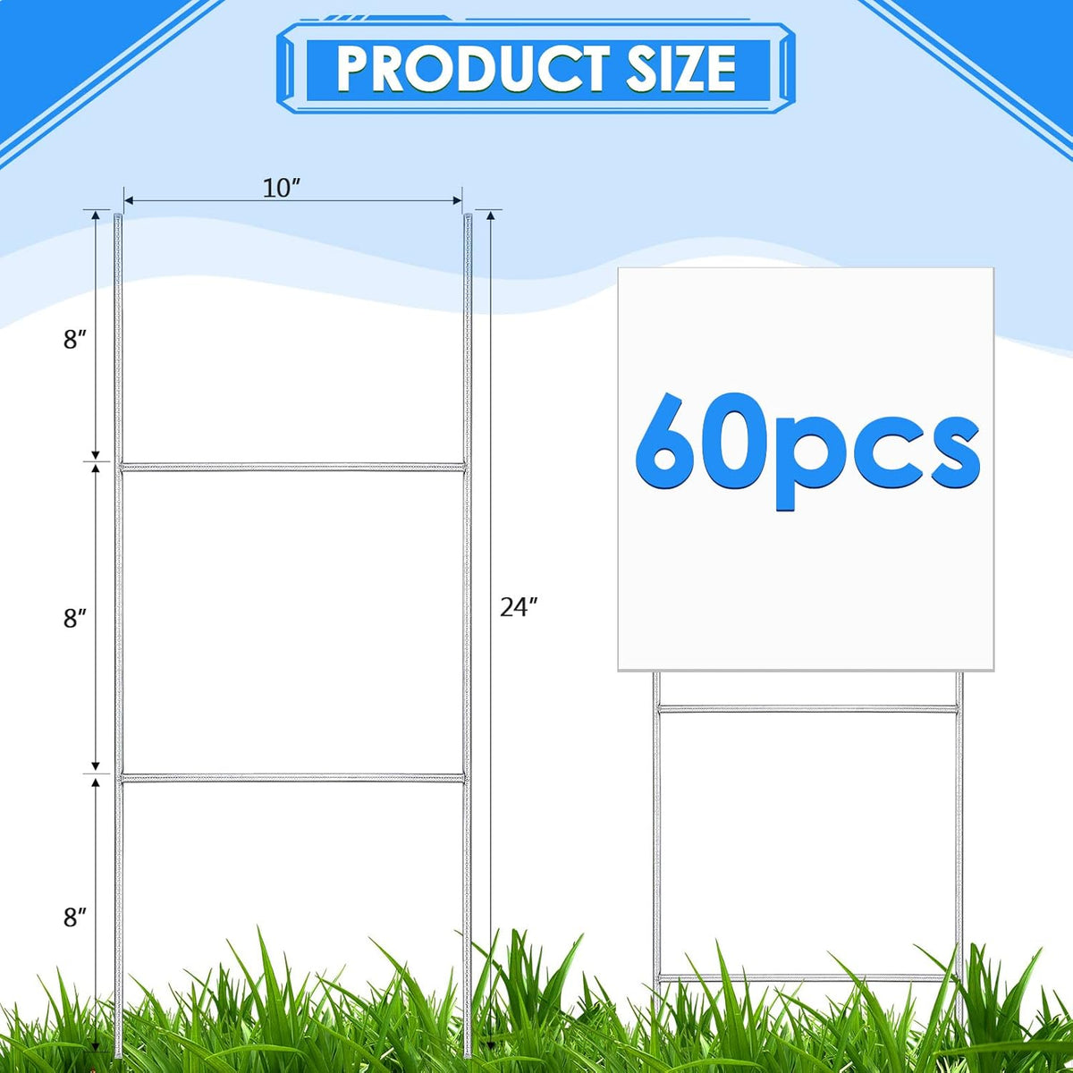 60 Pcs H Stakes for Yard Signs 24'' x 10'' Metal Heavy Duty H Frame Lawn Wire Stakes Weatherproof