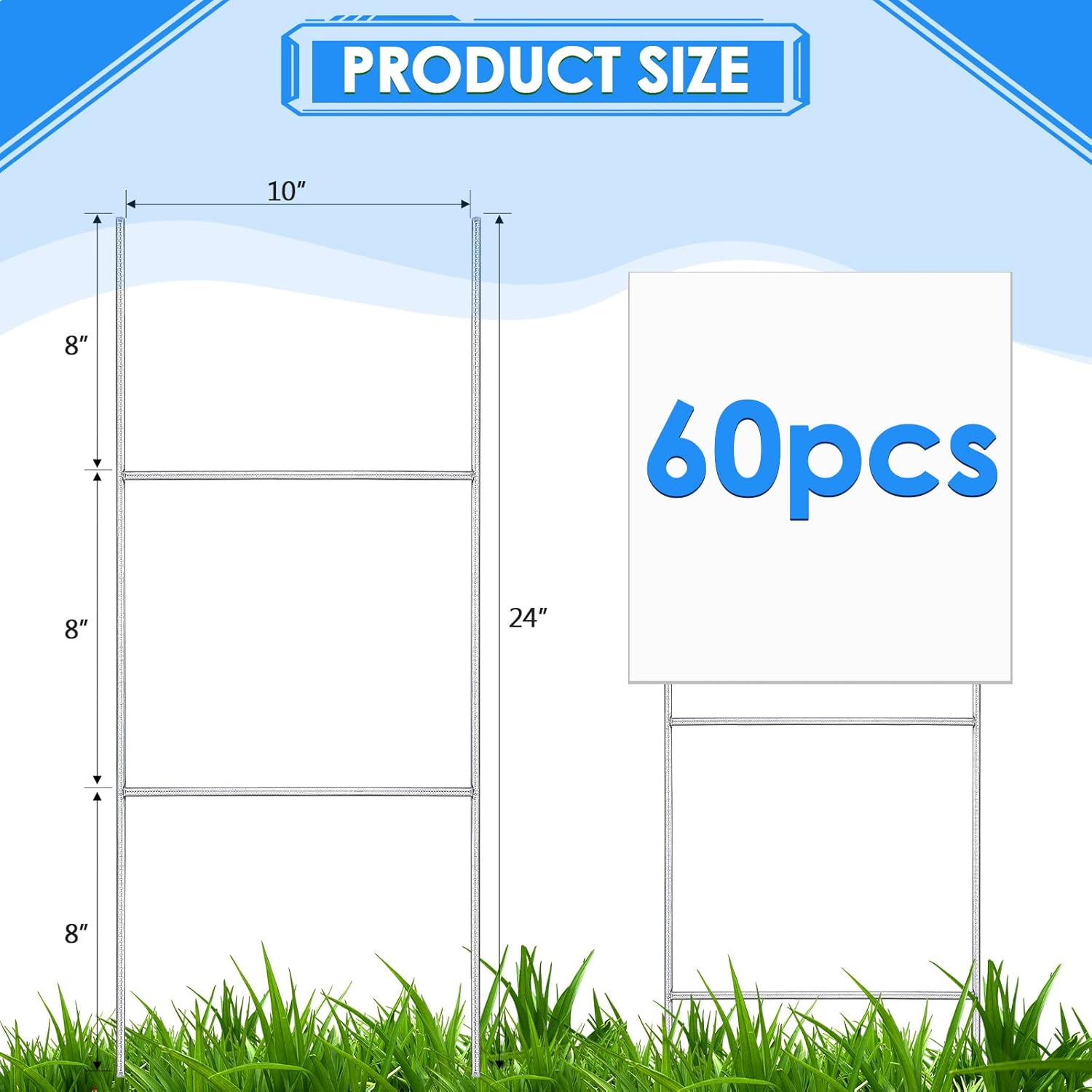60 Pcs H Stakes for Yard Signs 24'' x 10'' Metal Heavy Duty H Frame Lawn Wire Stakes Weatherproof