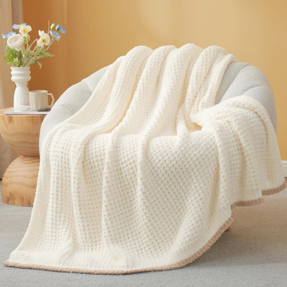 Snuggle Sac Ultra Soft Waffle Throw Blanket for Couch Bed Sofa 50x60 inches, Reversible Cream