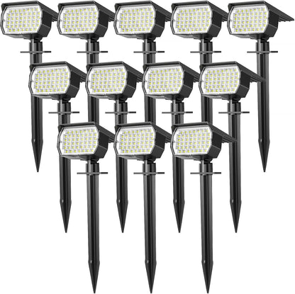 Solar Spot Lights Outdoor Waterproof IP65, 12 Pack Landscape Spotlights with 46 LEDs, 3 Modes Auto