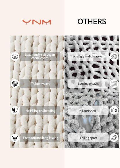 YnM Chunky Throw Blanket, Hand Knitted with Chenille Yarn, Skin Friendly, Ventilated and