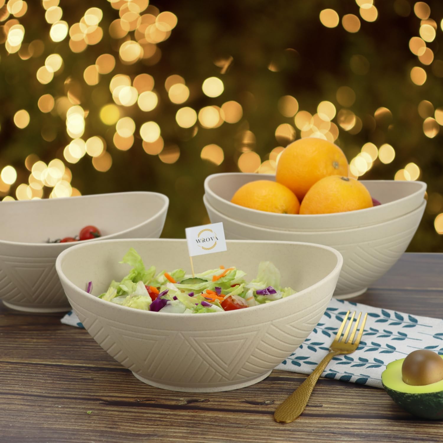 65oz Big Wheat Straw Bowls - Large Salad Bowls set of 6 - Unbreakable Serving Bowl Sets - Microwave