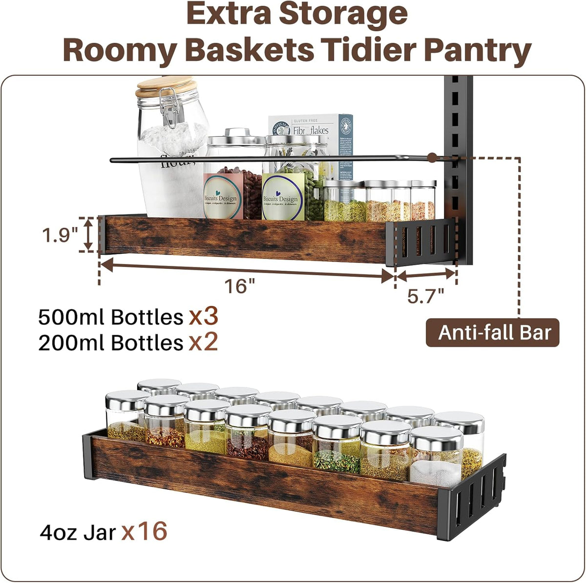 8 Tier Over The Door Pantry Organizer, 2 IN 1 Wall Mount or Metal Hanging Spice Rack for Pantry