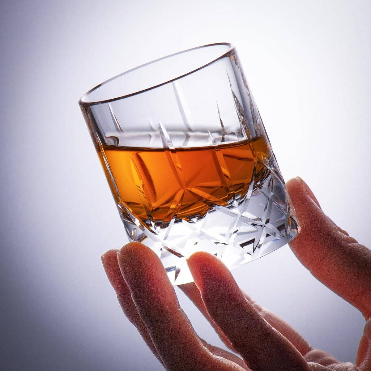 KAMMAK Crystal Whiskey Glasses Set of 2, Handcrafted 2.03oz Old Fashioned Glasses Stemless, Luxury