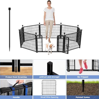 ADAVIN 24 in(H) Garden Fence with Gate, 8 Panels Total 19.7 Ft(L), Heavy Duty Iron Metal Animal