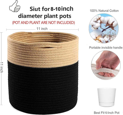 Woven Cotton Rope Plant Basket for 10" Flower Pot Floor Indoor Planters Flower Pot, Home Decor