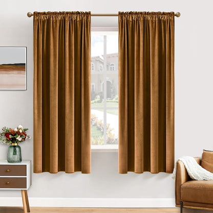 MIULEE Golden Brown Velvet Curtains Thermal Insulated Blackout Curtain Drapes for Bedroom Living