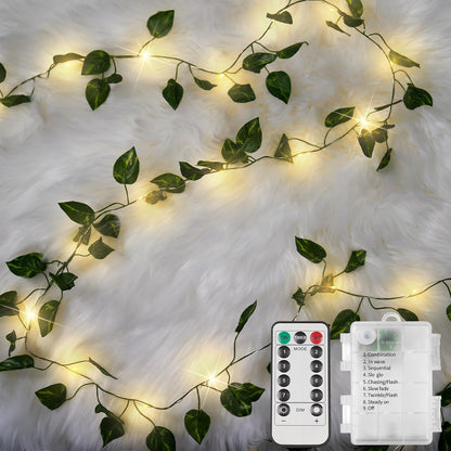 suddus Vine with Fairy Lights Battery Operated, 33ft100 LED Pothos String Lights with Remote, Leaf