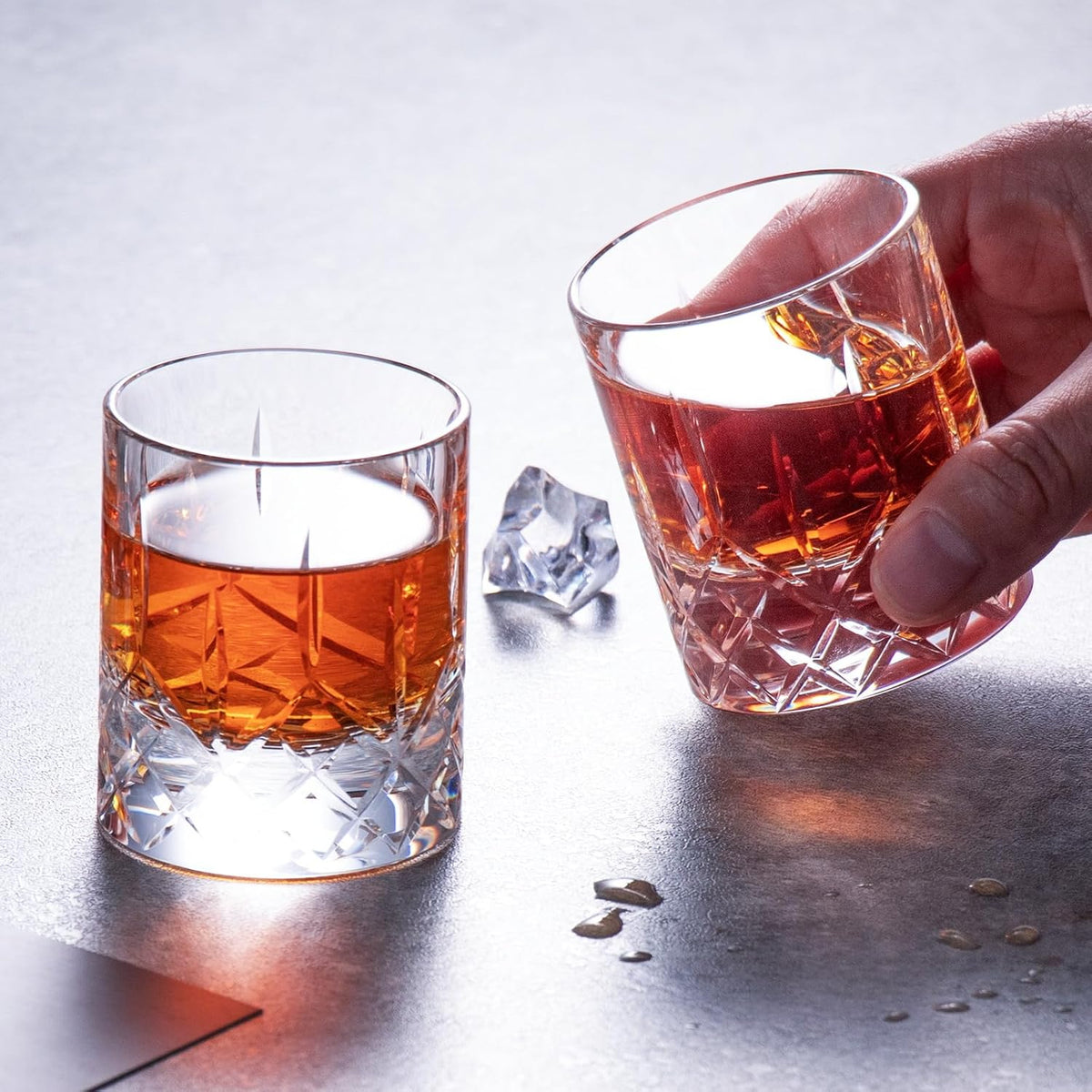 KAMMAK Crystal Whiskey Glasses Set of 2, Handcrafted 2.03oz Old Fashioned Glasses Stemless, Luxury