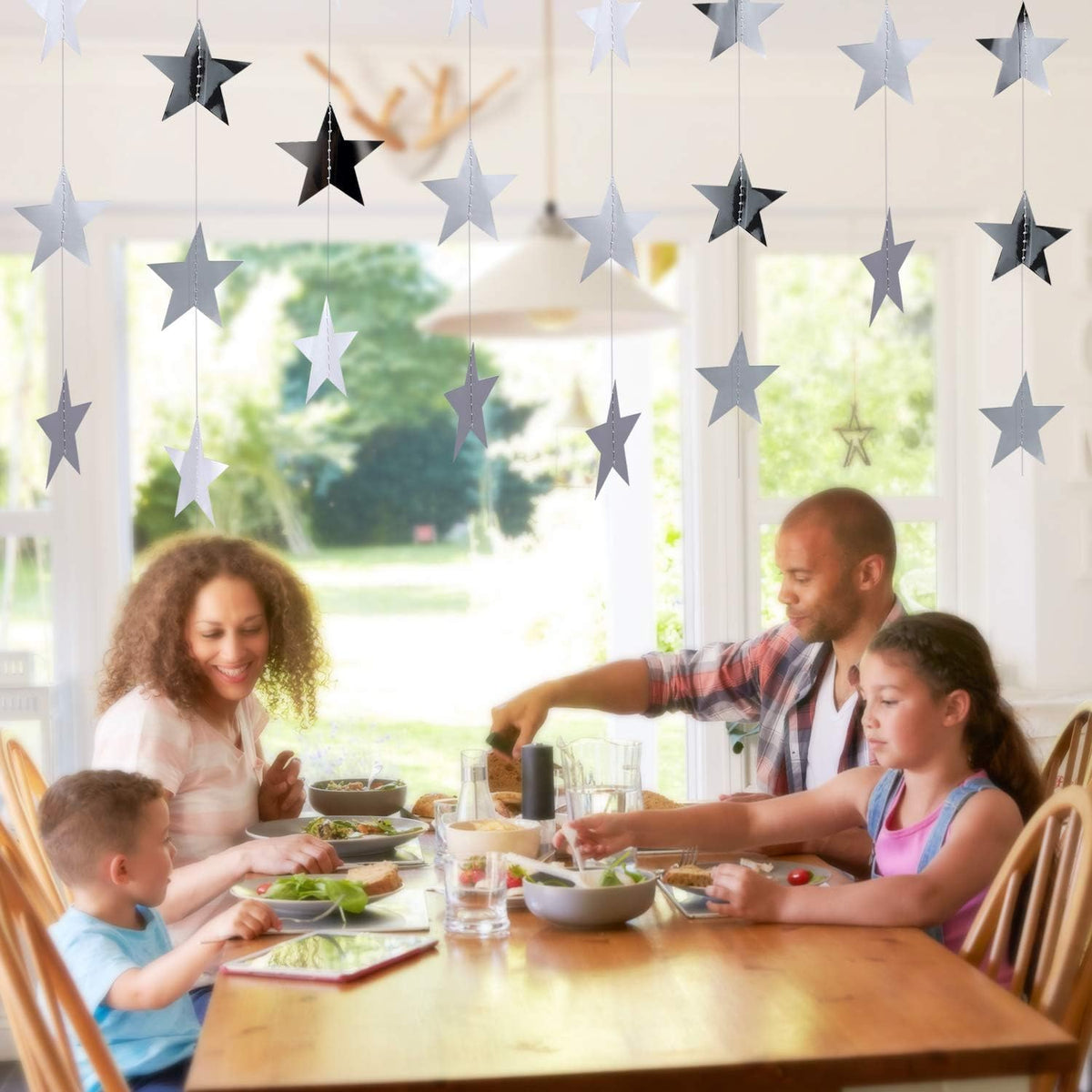Patelai Glitter Star Garland Banner Decor 130 Feet Star Hanging Bunting Banner Twinkle Backdrop for