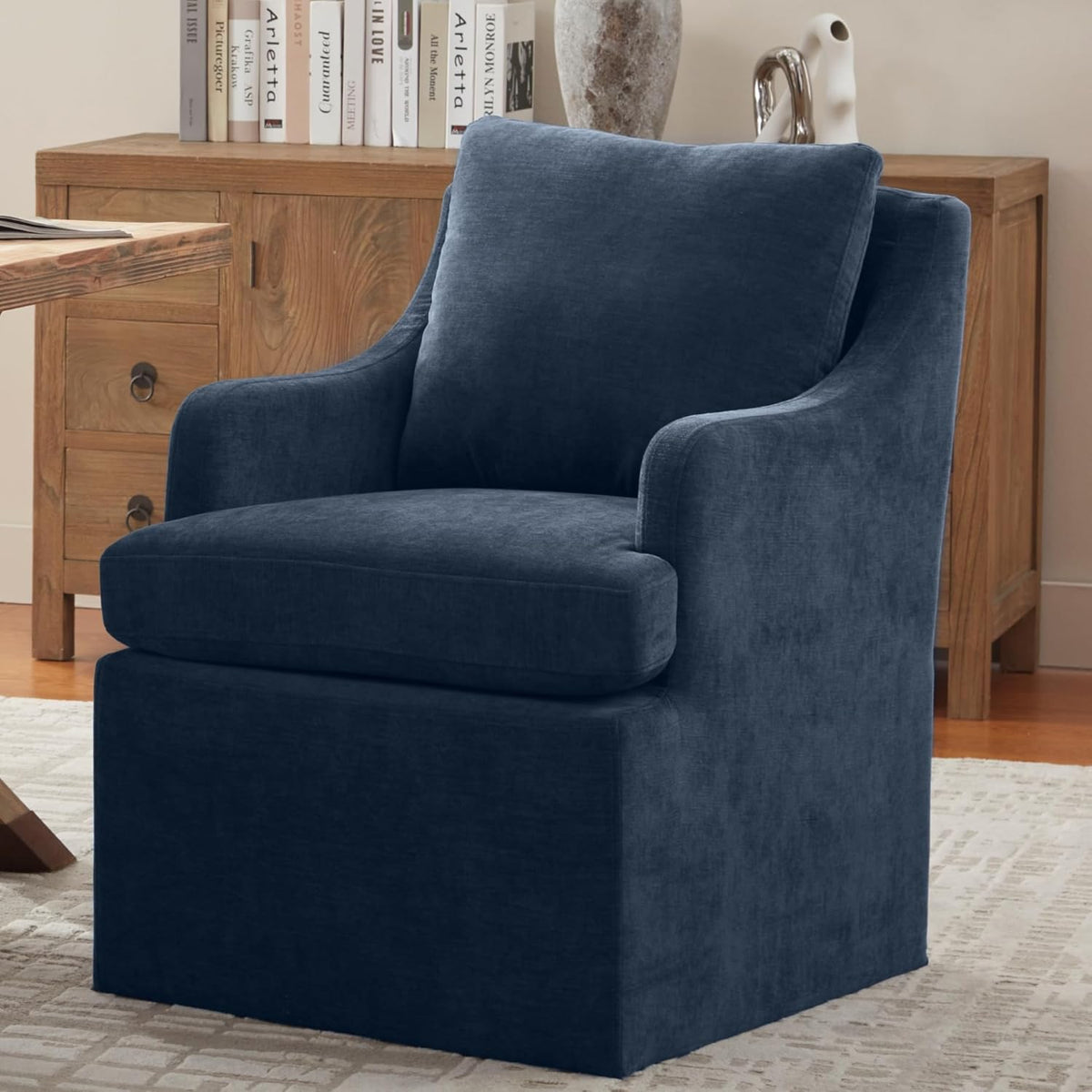 VKNOW Upholstered Dining Chairs, Modern Kitchen Chairs Dinner Chairs with 4 Casters, Linen Armchair