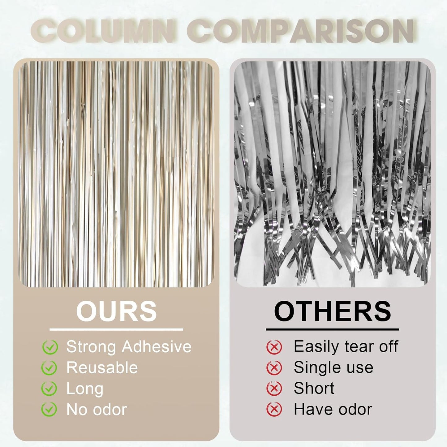 3 Pack 3.3 x 8.2 ft Matte Champagne Foil Fringe Backdrop Curtains, Gold Tinsel Streamers Party