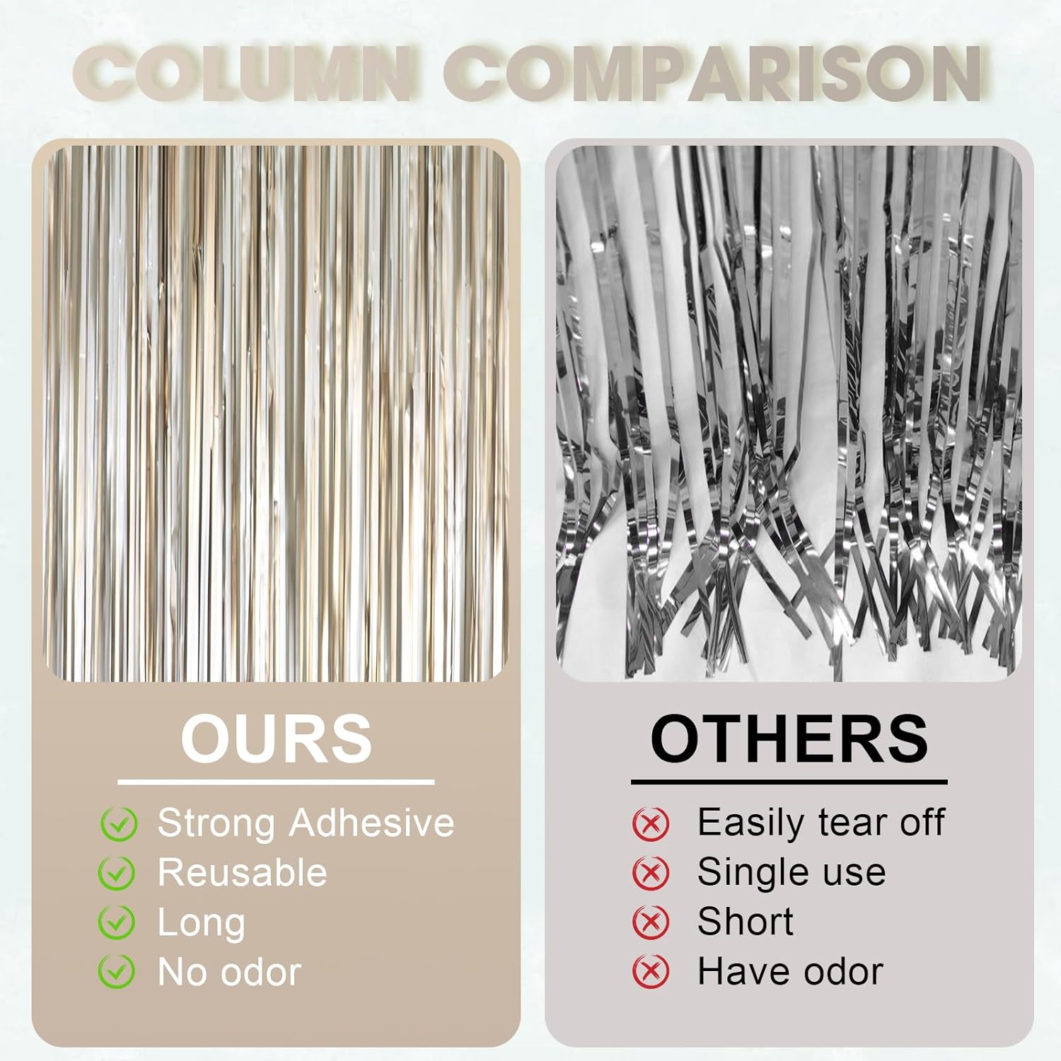 3 Pack 3.3 x 8.2 ft Matte Champagne Foil Fringe Backdrop Curtains, Gold Tinsel Streamers Party